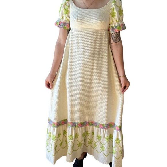 Vintage 60s Priscilla of Boston Floral Empire Waist Cottagecore Maxi Dress Sz M - Picture 1 of 9